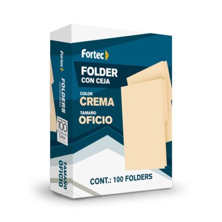 FTC-FOL-FOC21 / FOC-21 Folder económico Fortec oficio color crema ceja 1/2 caja con 100 pzas